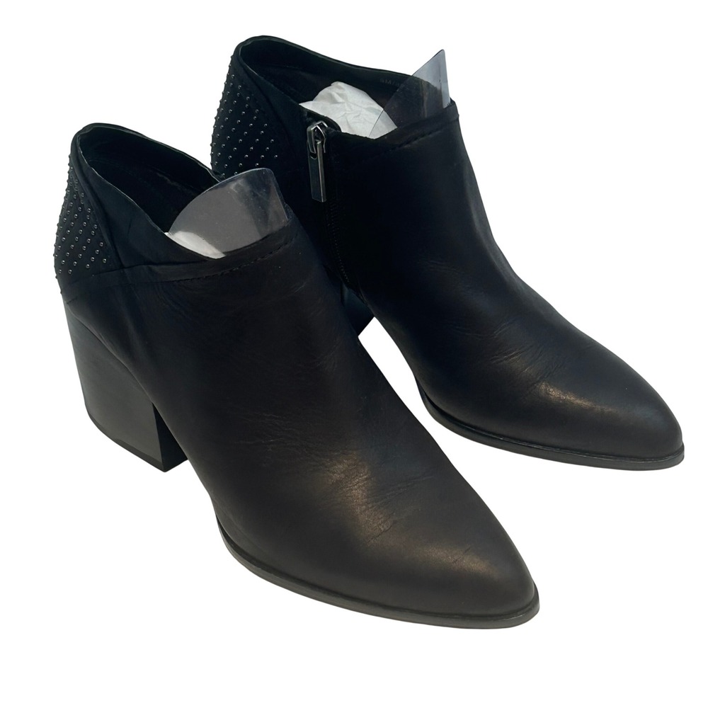 1.STATE Jelin Black Waxy Leather Studded Block Heel Ankle Booties JELIN 9M